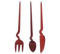 DINHEAROM 3pcs Vintage Red Sandalwood Hair Sticks Set - Ancient Style Wooden Hair Chopsticks with Spoon, Knife Fork Design - Traditional Chinese Hairpin Accessories for Women’s Daily