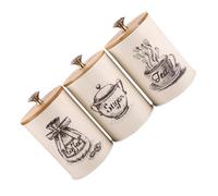 DINHEAROM 3pcs Vintage Tea Sugar Storage Jars with Lids Airtight Kitchen Canisters for Coffee Dustproof Food Containers with English Labels and Practical Home Organizer