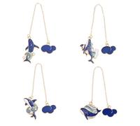 DINHEAROM 4pcs Blue Whale Alloy Bookmarks with Pendant, Practical Decoration Tag for Souvenirs and Reading, Assorted Colour Metal Bookmarks for Book Lovers Assorted Style