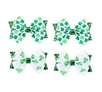DINHEAROM 4pcs Bow Hairpin St Patrick's Day Hair Decor Lovely Light Green Bowknot Clover Clips Polyester Iron Holds Hair Tightly Birthday Accessories for Female Friends Daughters