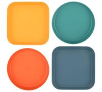 DINHEAROM 4pcs Flat Cat Plates for Wet Food Shallow Square and Round Bowls Clean Pet Feeding Dishes for Small Dogs Puppies and Short-legged Indoor Cats