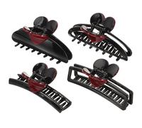 DINHEAROM 4pcs Heart Claw Hair Clips Set for Women, Classic Black and Red Colors, Small Hollow and Solid Designs, Versatile Hair Clamps for Party and Daily Styling