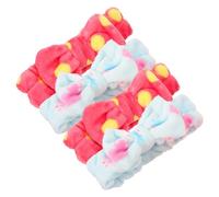 DINHEAROM 4pcs Plush Makeup Headbands Bow Elastic Spa Hair Bands for Women Face Washing Skincare Soft Coral Fleece Headbands for Daily Facial Care