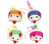 DINHEAROM 4pcs Sisal Ball Cat Interactive Plaything for Indoor Cats Durable Scratcher with Creative Mouse Design Keeps Kittens Active and Engaged Random Color
