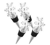 DINHEAROM 4pcs Snowflake Wine Bottle Stoppers Silver Reusable Wine Bottle Sealing Plugs for Party Decorative Accessories with High Polished Finish and Easy Clean Design