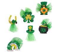 DINHEAROM 6pcs Party Hair Clips Props Creative Irish Hair Barrettes Lightweight Reusable Assorted Color Tulle Felt Glitter Stage Role-playing Props and Adults Spring St Patrick's Day