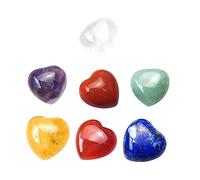 DINHEAROM 7pcs Heart Shaped Chakra Crystal Stones Set Natural Meditation Stones for Anxiety Relief Spiritual Decor Lightweight Soothing Yoga Accessories for Healing Feng Shui