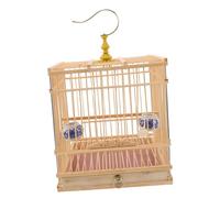 DINHEAROM Bamboo Birdcage Small Rectangular Cage Hook Tray for Budgie Parakeet Travel Use As Decorative Birdcage for Small Birds