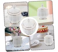 DINHEAROM Ceramic Sugar Bowl with Lid for Kitchen Countertop Elegant Edged Seasoning Container Dustproof and Porcelain Jar for Sugar and Salt Storage Practical Household Condiment Pot