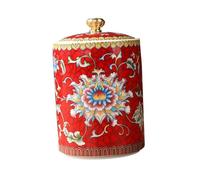 DINHEAROM Ceramic Tea Storage Jar with Built Lid Vintage Sealed Canister for Household Tea Leaves Wear-resistant Red Enamel Classic Chic Design for Kitchen Pantry Organization