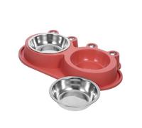 DINHEAROM Double Pet Feeder Bowl with No Spill Moat Design Non-slip Stainless Steel and Plastic Base for Small Medium Cats Dogs Puppy Food and Water Container