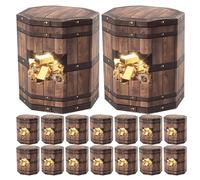 DINHEAROM Foldable Pirate Mini Treasure Chest Candy Boxes 20Pcs Paper Hexagonal Favor Boxes with Wood Grain Texture for Birthday Party and Travel Favors