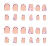 DINHEAROM French White Leaf Glitter Press on Fake Nails 24 Pieces Set Glossy False Nail Tips for Women for Manicure