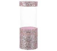 DINHEAROM Glitter Cosmetic Brush Holder Organizer Transparent Two-cup Makeup Storage Box with Sparkling Pink Sequins Dust-resistant Design for Medium and Small Brushes Elegant Makeup