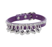 DINHEAROM Glitter Crystal Dog Collar: PU Leather Adjustable Collar With Rhinestone - Sparkling Pet Accessory For Small & Medium Dogs, Purple, For 20-27cm Neck