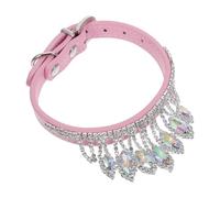 DINHEAROM Glitter Crystal Dog Collar: PU Leather Adjustable Collar With Rhinestone - Sparkling Pet Accessory For Small & Medium Dogs, Pink, For 20-27cm Neck