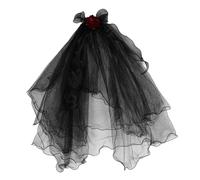DINHEAROM Gothic Black Rose Headpiece Handmade Halloween Bride Veil Hairpiece for Cosplay Dark Witch Fairy Themed Parties Unique Artisan Accessory for Distinctive Costume