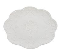 DINHEAROM Large Round Embossed Edge Ceramic Dessert Plate - Multi-Function Steak and Tea Plate for Breakfast and Afternoon Tea - Vintage Style Porcelain Serving Dish for Home Use