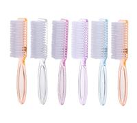 DINHEAROM Long Handle Nail Brush Set 6pcs with Handle Grip for Manicure and Toenail Cleaning, Nail Dust Remover Brushes for Fingernail Care and Travel Use Random Color