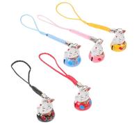 DINHEAROM Lovely Fortune Cat Key Pendants Easy to Carry Phone Charms 5pcs with Copper Bells Random Color for Wallet and Keychain Decoration Gift for Friends and Family