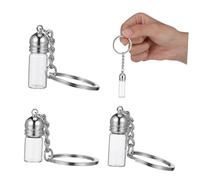 DINHEAROM Mini Refillable Glass Bottle Keychain Set 3pcs Small, Medium, Large Essential Oil Vials with Silver Acrylic Caps, Travel Pendant for Perfume, Aromatherapy, Accessory