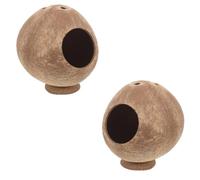 DINHEAROM Natural Coconut Shell Hamster Hideout Hut 2Pcs Sturdy Chewing for Small Pets Including Gerbils and Dwarf Hamsters