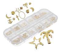 DINHEAROM of Golden Alloy Nail Art Decorations Lightweight and Rust-resistant 3 Box with 300pcs Ornaments Manicure Nail Alloy Charms in Separate Storage Box for Party Invitations