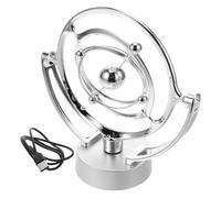 DINHEAROM Perpetual Motion Device Desk Gadget in Silver Plastic with Electric Rotation, Science Art Motion Machine Desktop Ornament for Office and Rv Decoration