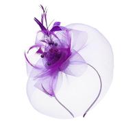 DINHEAROM Purple Mesh Bridal Headpiece with Plume Flower, Wedding Hair Clip and Headband for Bride, Tea Party and Ascot Race Hair Accessory