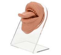 DINHEAROM Realistic Silicone Tongue and Lips Piercing Practice Model with Stand, Coffee Color Fake Face Body Part for Jewelry Display and Piercing Training in Beauty Care