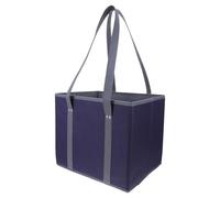 DINHEAROM Reusable Large Tote Grocery Bag with Box Shape and Handles, Navy Blue Reusable Shopping Carrier Bag for Women’s Travel, Retail, Work, and Supermarket Use