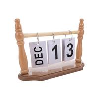 DINHEAROM Rustic Wooden Perpetual Desk Calendar with Flip Month Date Display Stable Natural Wood Finish Tabletop Planner for Office and Home Reusable Detachable Design for Easy Date
