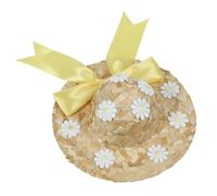 DINHEAROM Summer Hat for Dogs and Cats, Lightweight Floral Sun Protection Hat with Bowknot Decoration, Yellow Large Size for Summer Parties and Outdoor Use