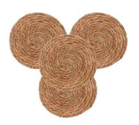 DINHEAROM with Heat Insulation and Antislip Features 4pcs round Handwoven Grass Coasters Khaki Colour for Teacups and Teapots for Tea Time and Table Use in Kitchen Or Dining