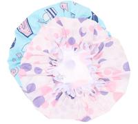 DINHEAROM Womens Shower Caps Waterproof Peva and Polyester Material 2pcs with Double Layers and Elastic Band Breathable Design Protect Hair Suitable for Spa and Barbershop Wash Face