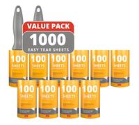 DINIAL 2 Lint Roller Remover Handles + 10 Refills (1000 SHEETS IN TOTAL) For Removes Pet Fur, Dust, Dirt from Clothes, Furniture, Carpet, Cars, Floor & Dog, Cat Hair.