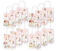 Dinifee 12 Pcs Floral Fairy Gift Bags with Handles Floral Fairy Party Favor Bags Paper Fairy Goodie Bags for Birthday Baby Shower Party Decoration Supplies