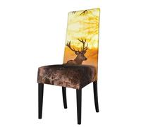 Dining Antler Red Deer Print Chair Cover,Stretch Kitchen Chair Cover,Washable Dining Seat Covers,Suitable For Home, Hotel,Banque