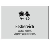 Dining area - keep clean, put dishes back - sticker A2: 594 x 420 mm - with graphic and text