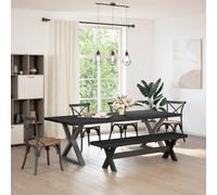 Dining Bench Solid Pine 160x41cm Black Slatted Rustic 2-Seater Indoor Industrial