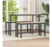 Dining Benches Natural Solid Pine Wood 100x32.5x49 cm Black Steel Legs Set of 2