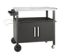 Dining Cart Table with Big Storage Cabinet, Movable Outdoor BBQ Grill Table Pizza Oven Stand, Kitchen Cart Island Multifunctional Food Prep for Inside and Outside