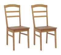 vidaXL Dining Chair 2 pcs White and Natural Solid Rubber Wood