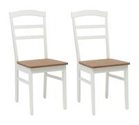 vidaXL Dining Chair 2 pcs White and Natural Solid Rubber Wood