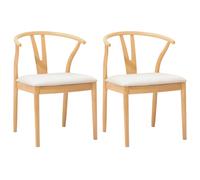 vidaXL Set of 2 Natural Rubberwood Curved Vintage Dining Chairs - Brown - Wilko