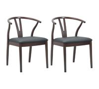 Dining Chair Set 2pc. Light Brown & Black Solid Rubberwood Vintage 54.5x58x77cm