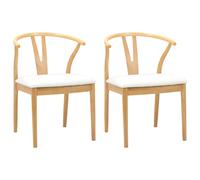 vidaXL Set of 2 Natural and White Rubberwood Curved Vintage Dining Chairs - Brown - Wilko