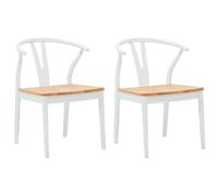 vidaXL Dining Chair 2 pcs White and Natural Solid Rubber Wood