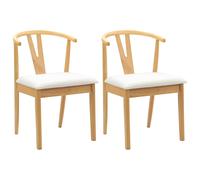 vidaXL Set of 2 Natural and White Rubberwood Dining Chairs - Brown - Wilko