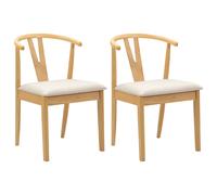 vidaXL Dining Chair 2 pcs Natural and Light Solid Rubber Wood
